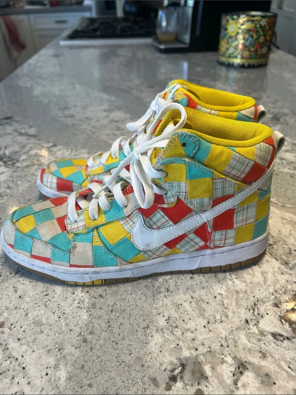 Vintage 2010 Nike Dunk High Skinny Patchwork Multi-Color EU 40 - Picture 4 of 9